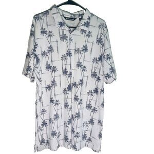 Travis Mathew Polo Shirt Mens XL  White Gray Palm Tree Short Sleeve